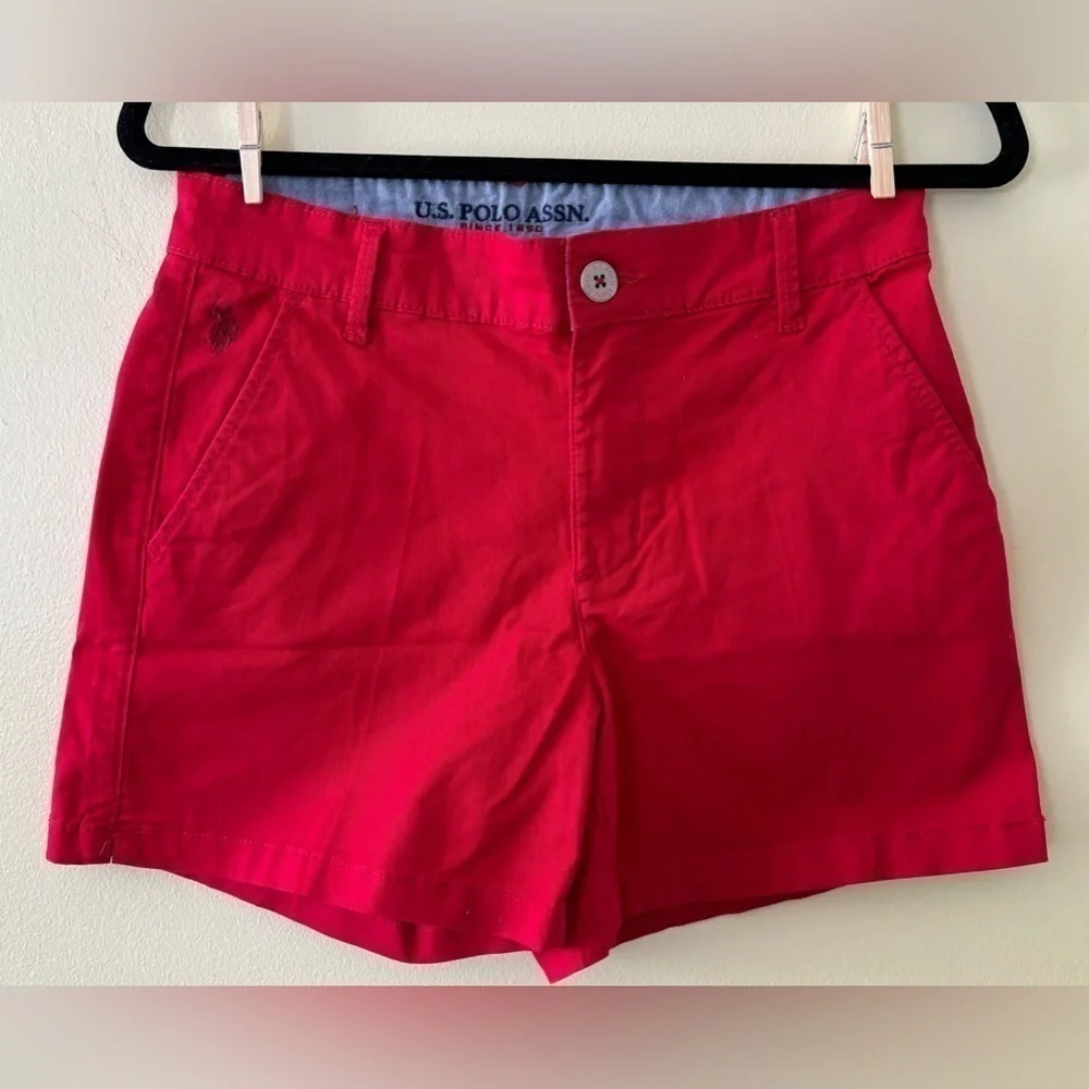 U.S. Polo‎ Assn. Womens Classic Chino Shorts Pockets Red Cotton Casual Size 7